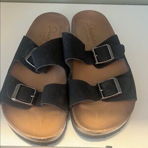 Skechers Luxe Foam Black Buckle Sandals